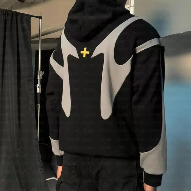 Y2k rétro Patchwork sweat à capuche mode ample surdimensionné brodé sweat à capuche gothique Streetwear femmes sweat vêtements