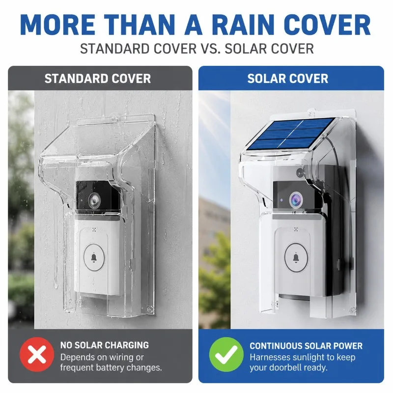 Transparent Rain Shell for Smart Video Doorbell Solar Powered Wireless Door Bell Kit Two‑Way Audio Home Security Intercom System