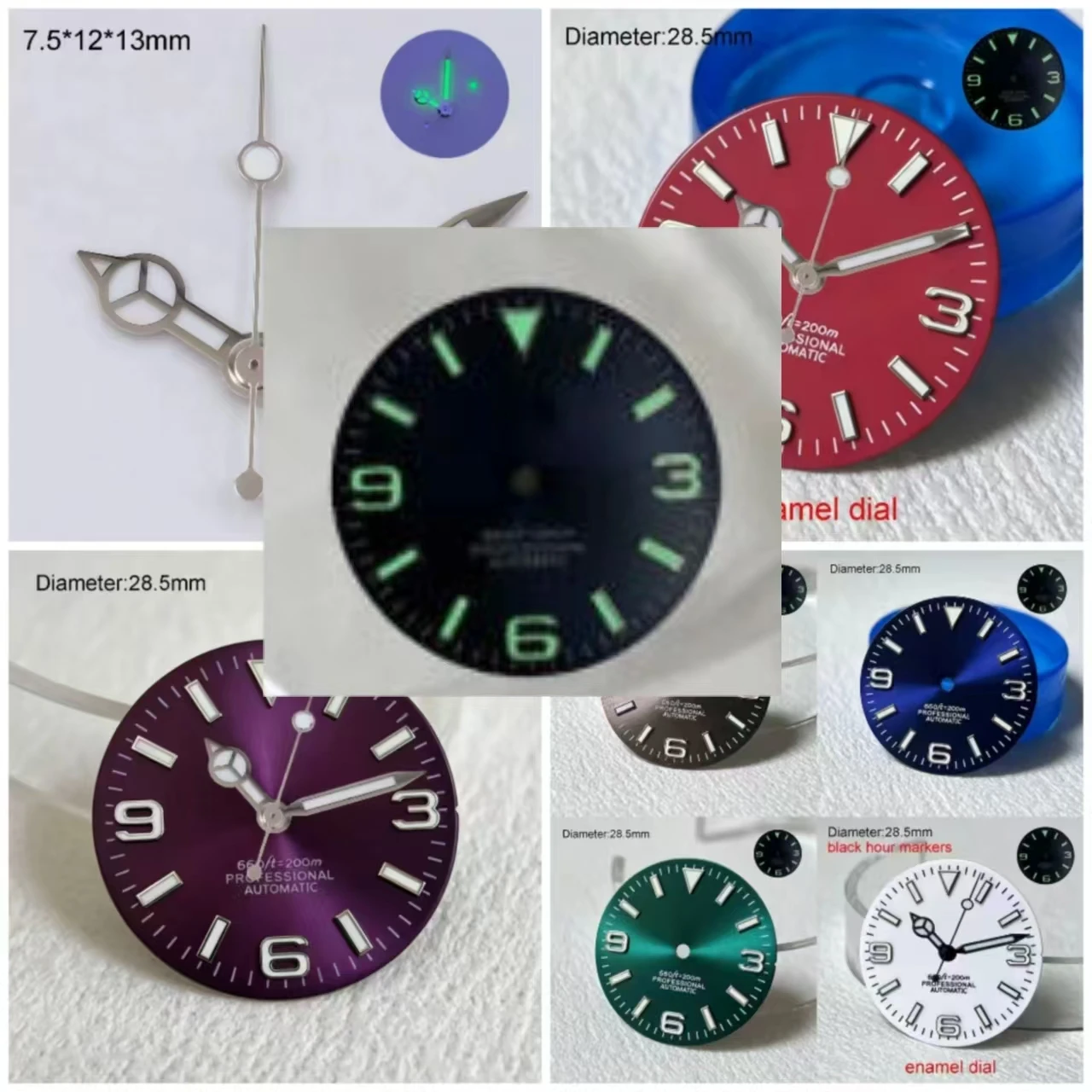  28.5mm NH35 S logo 3-6-9 s dial enamel dial green luminous  dial fit NH35 automatic mechanical watchmods modification parts