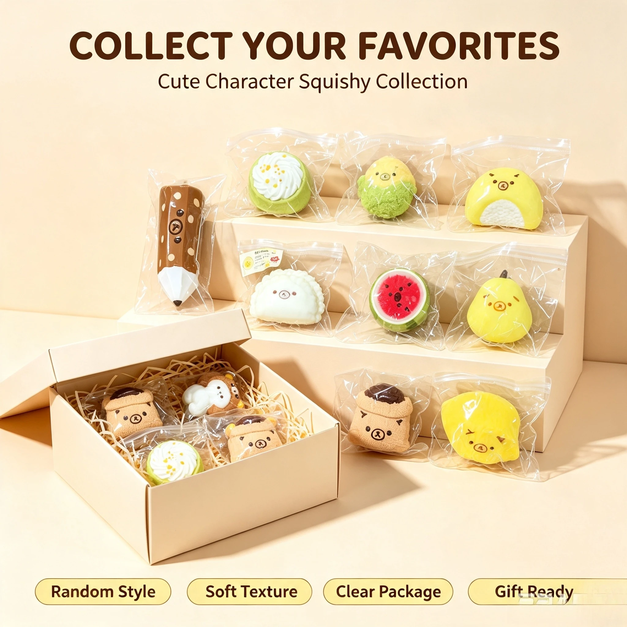 2026 Hot Kawaii Rilakkuma Food Shaped Squishy Toys Slow Rising Soft Squeeze Stress Relief Fidget Party Gift