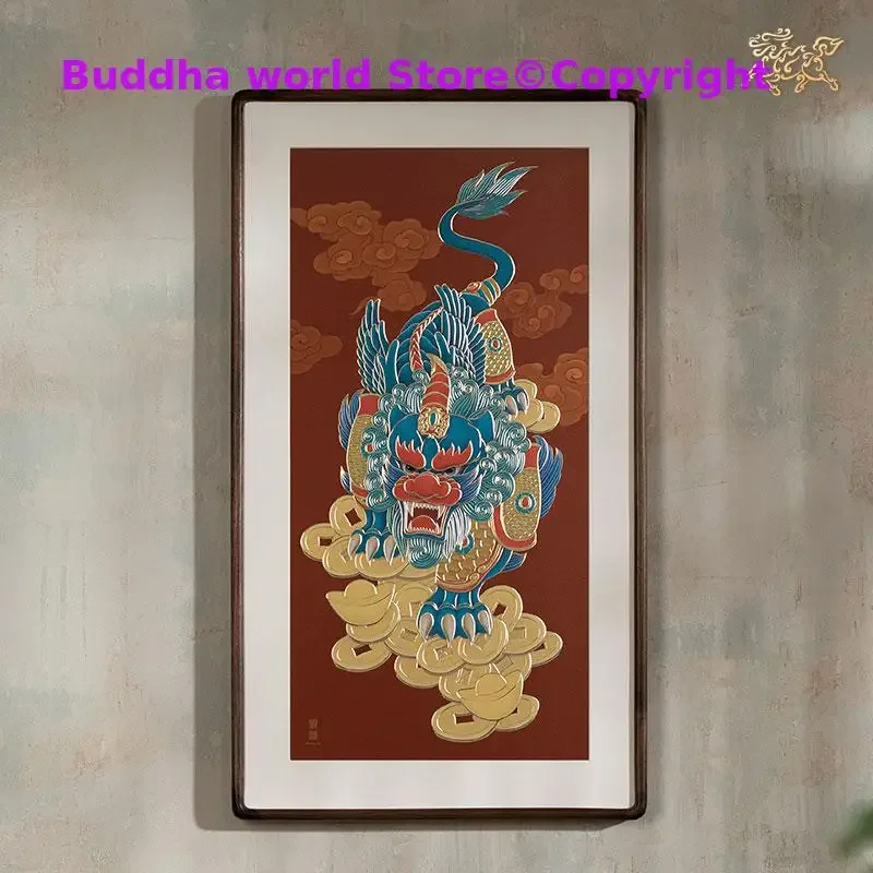 70cm large Company home wall high grade brass sculpture frame painting ZHAO CAI Dragon PI XIU bring wealth GOOD LUCK