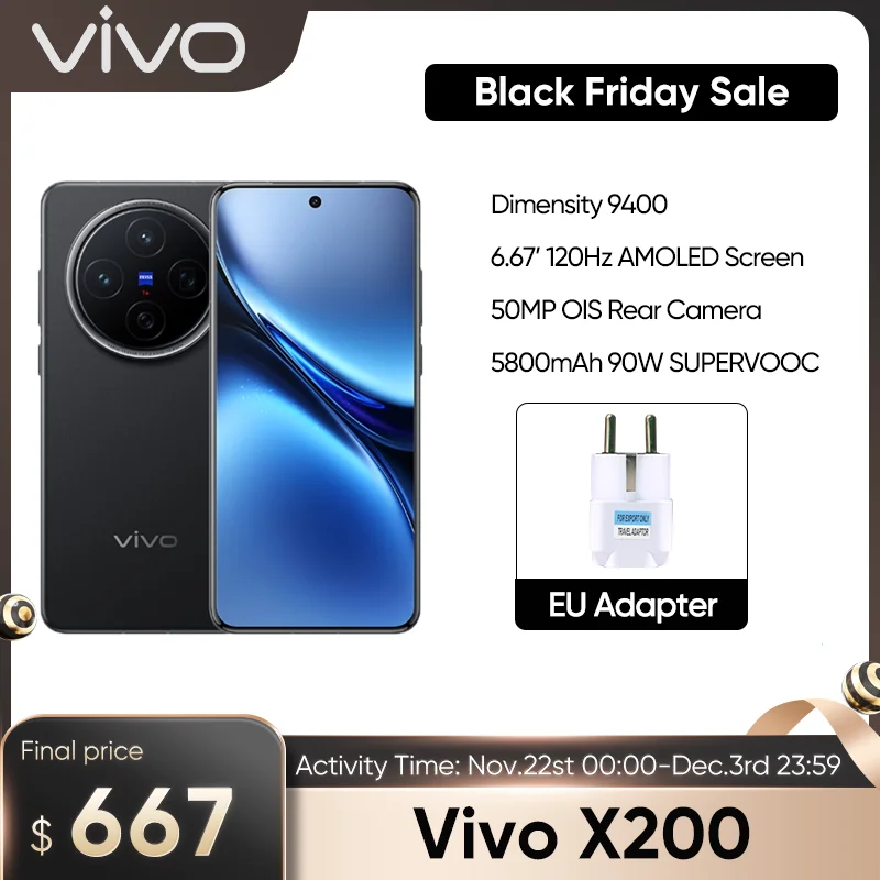 China Versie VIVO X200 Mobiele Telefoon 6.67 "AMOLED 120HZ Scherm 50,0MP Camera 5800mAh 90W Oplader Afmeting 9400 OTA Update