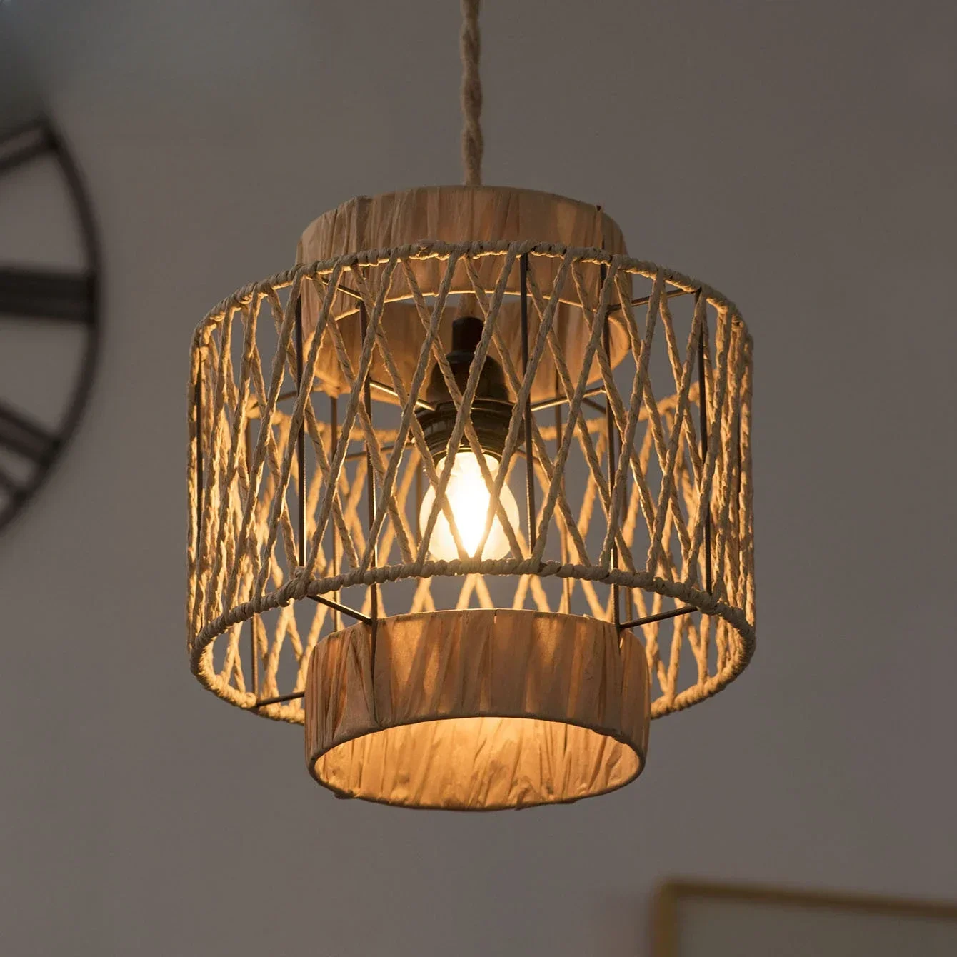 

Подвесной светильник в стиле ретро, абажур для гостиной, подвесной светильник, аксессуары, ручная работа, бумажная веревка, чехлы для ламп