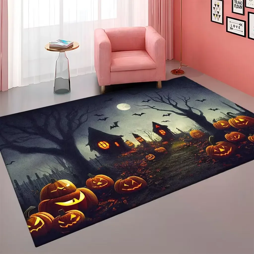 Halloween Pumpkin Witch Pleated Carpet for Living Room Sofa Table Large Area Rugs Bedroom Hallway Balcony Anti Slip Floor Mat