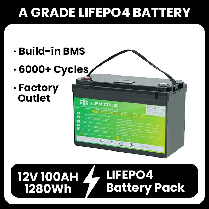 LiFePO4 12V 100Ah LiFePO4 Battery Pack 1280Wh 24V 300Ah 200Ah 150Ah 48V Lithium Grade A 6000+ Cycles RV Boat Solar Battery EU UA