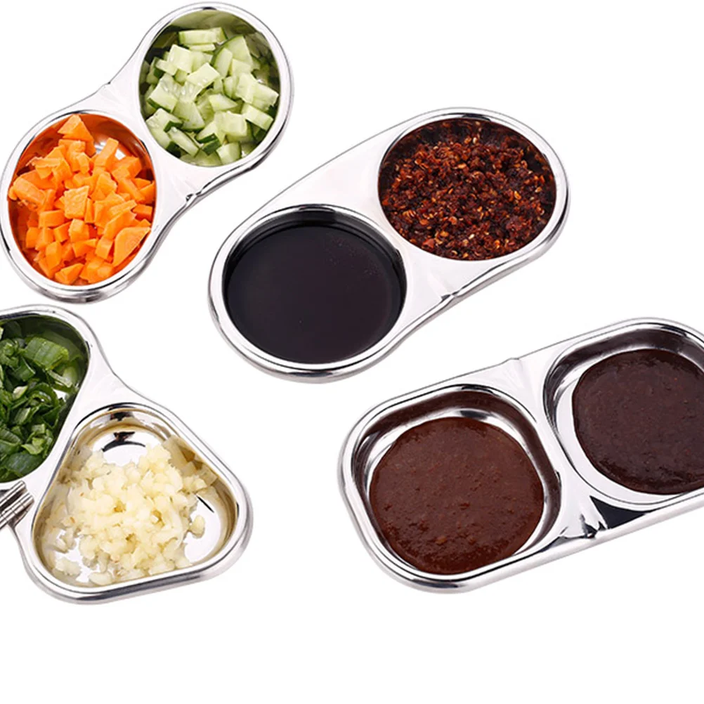 

Double Compartment Sauce Dish Stainless Steel Flavor Bowl For Appetizer Condiment Dessert Dipping Hot Pot Seasoning Serving