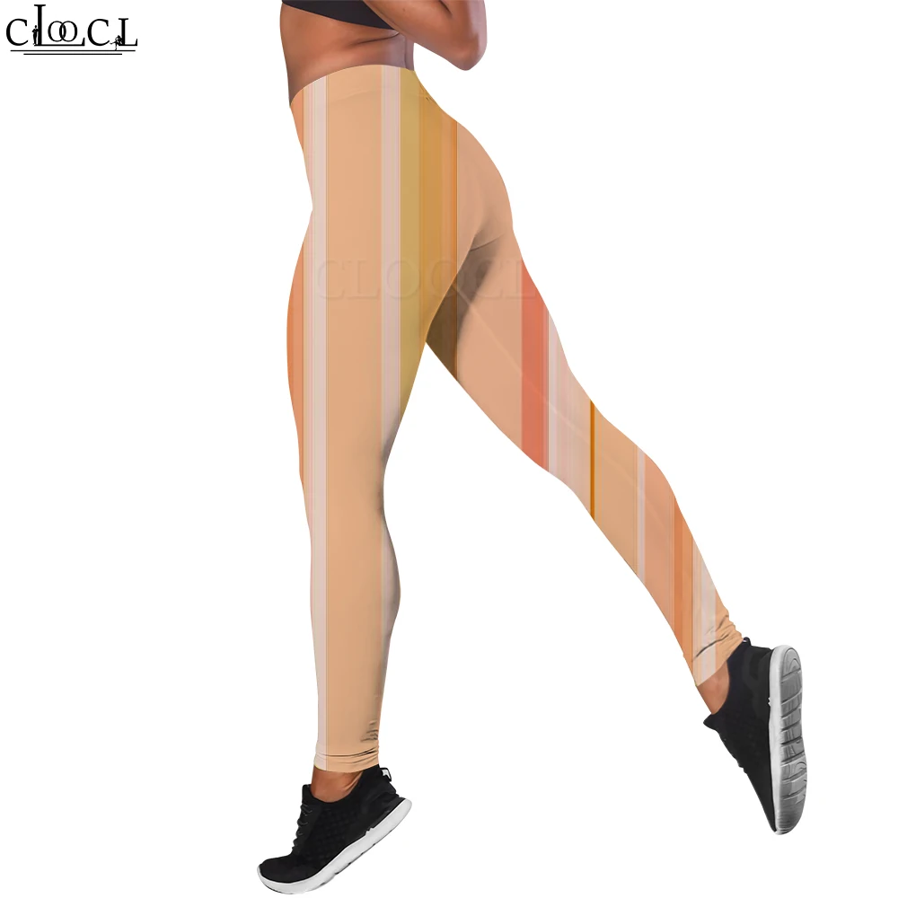 

CLOOCL Fashion New Workout Trousers Women Seamless Legging for Fitness Orange Stripes Print Legins Elasticity Pants Clothing