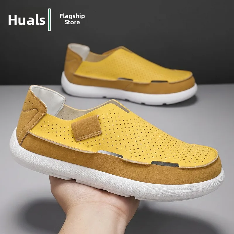 

Men's Summer Breathable Slip-On Work Shoes Anti-Slip Thick Bottom Heightening Sport Large Size Bean Shoes Fashionable Korean ...