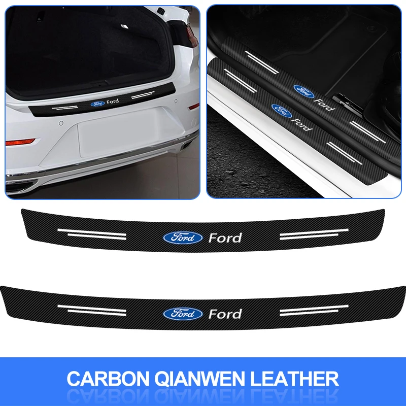 Carbon Fiber Car Trunk Rear Bumper Sticker Guard Plate Protector For Ford Ranger Focus Kuga Mustang S-MAX Transit Mondeo Fusion