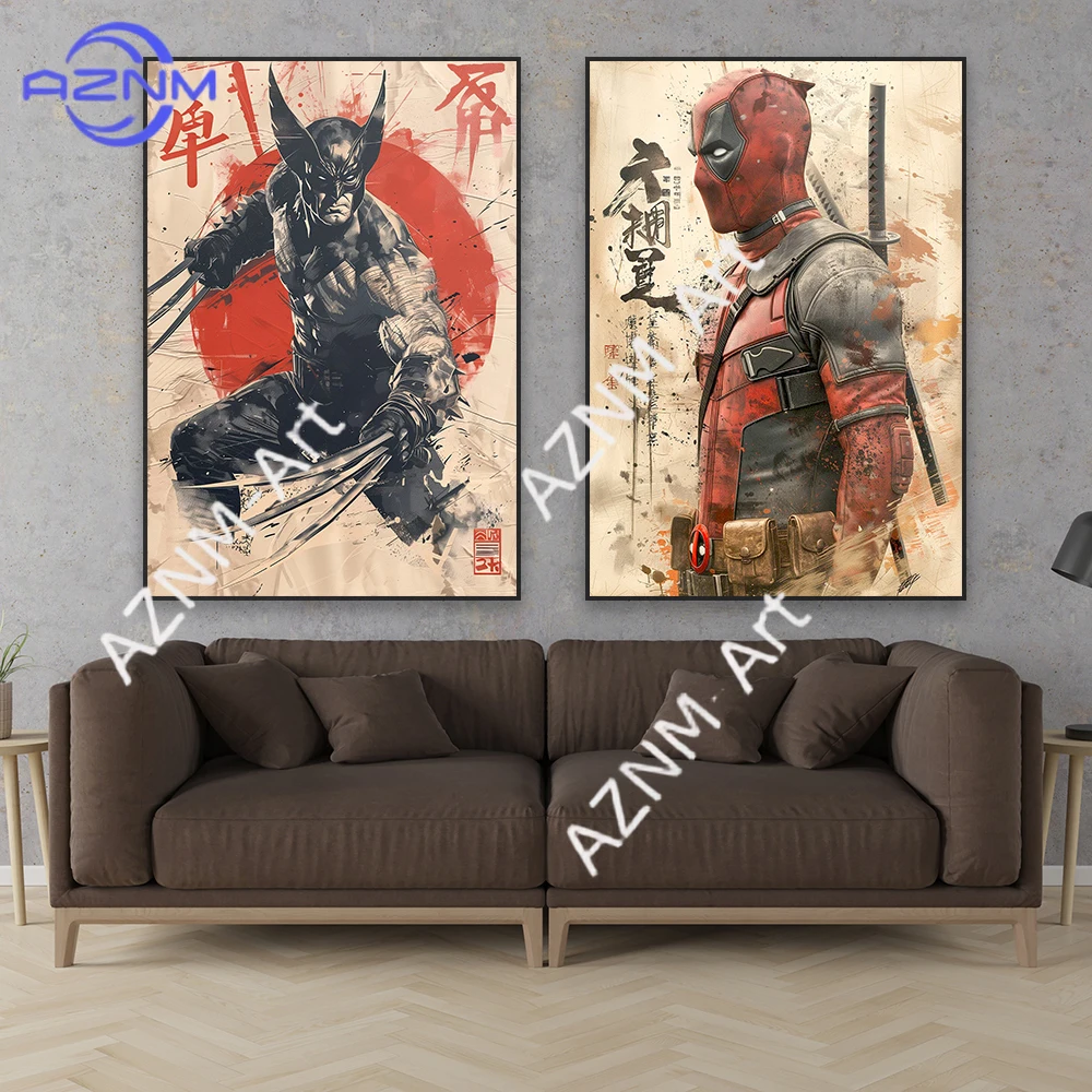 Deadpool Wolverine Art Poster Superhero Hulk Classical Japanese Style Prints Iron Man Spider Man Canvas Painting Decor