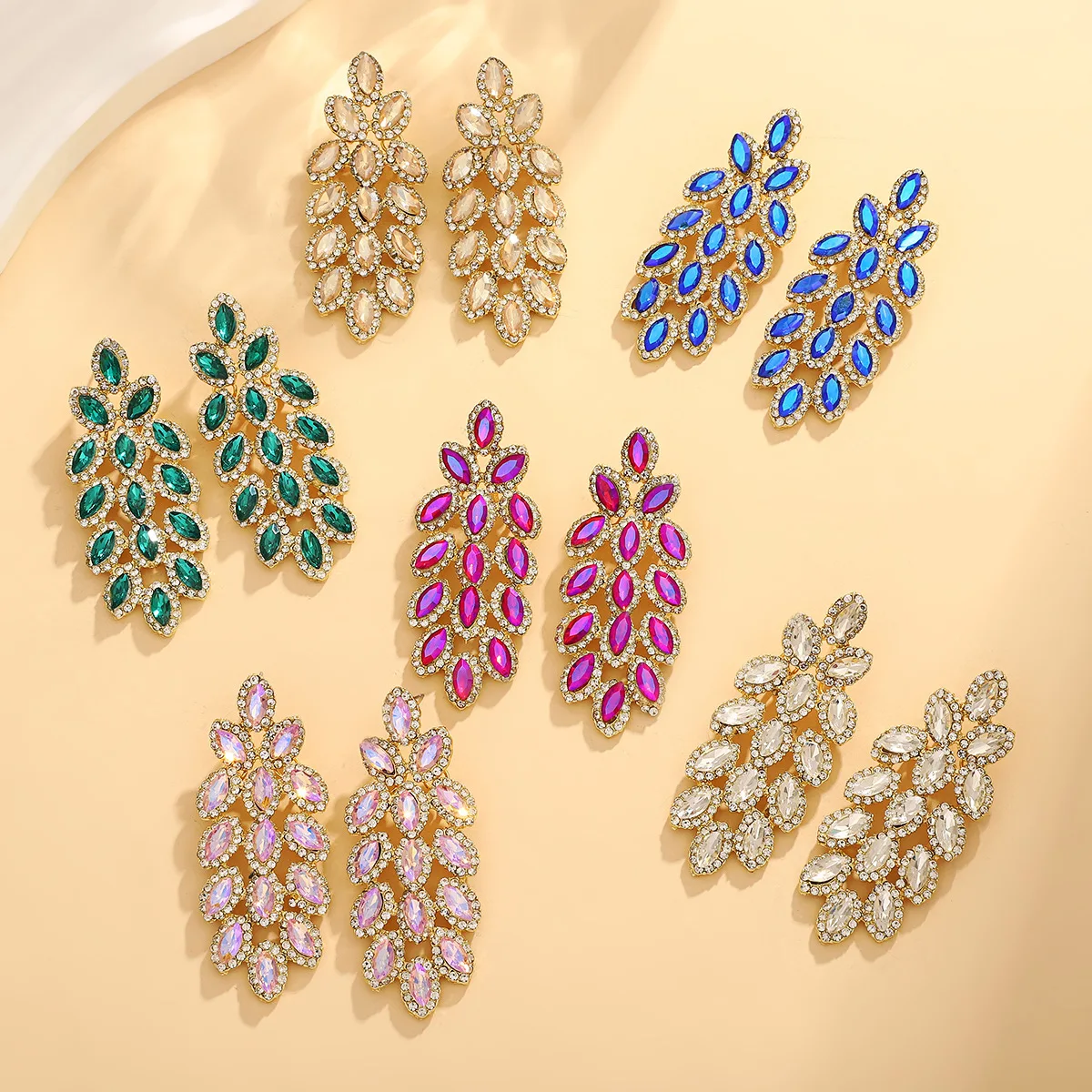Full diamond crystal tassel earrings heavy industry light luxury exquisite bridal earrings retro personalized geometric earrings
