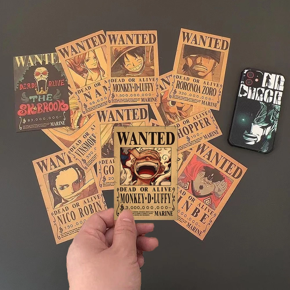Anime One Piece Luffy Mini Wanted carteles Vintage Set para estación de trabajo estudiantes decoración de escritorio Zoro Wanted pintura juguetes regalo