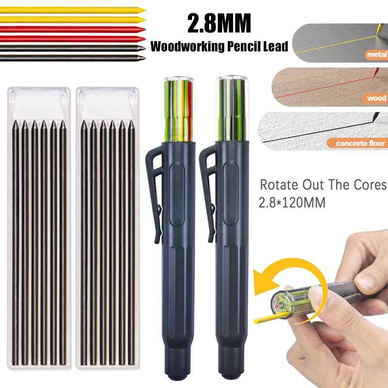 

2.8MM 2B Replaceable Filling Core Rotating Out Core Cartridges Lead Set, Woodworking Pencil Lead Refill Marking Accessories Tool