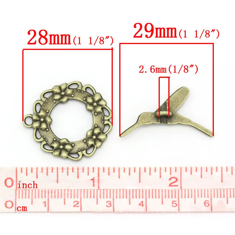 3 Sets Zinc Based Alloy Toggle Clasps Findings Garland & Hummingbird Antique Bronze 28mm x 26mm 29mm x 18mm