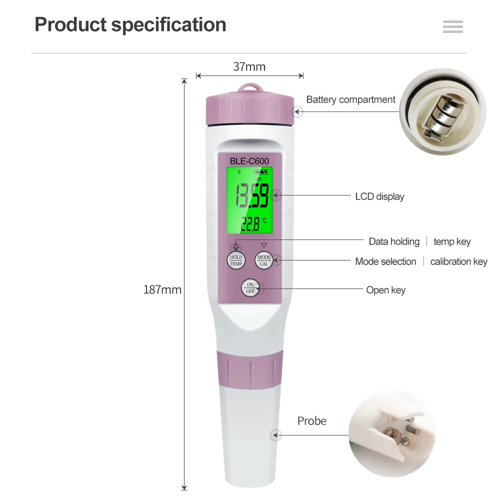 Wasserqualitätstester 7-in-1 pH TDS EC ORP Salzgehalt S.G Temperatur PH-Messgerät für Trinkwasseraquarien