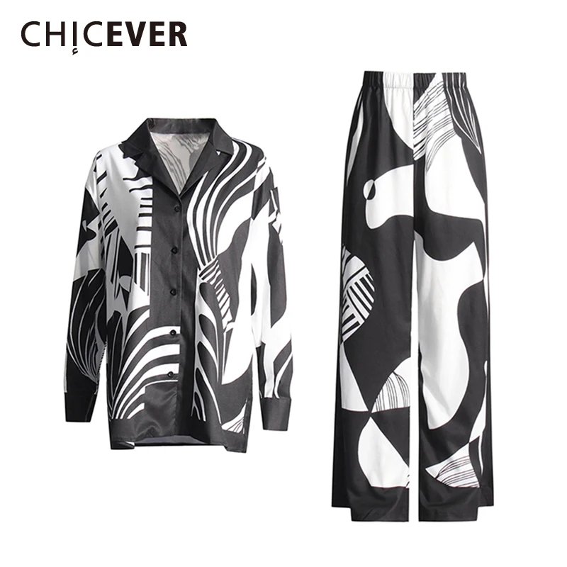 

CHICEVER Женские комплекты из двух предметов с цветными блоками, топ с длинными рукавами и лацканами, высокая талия, сращенные карманы, широкие брюки, повседневный женский комплект