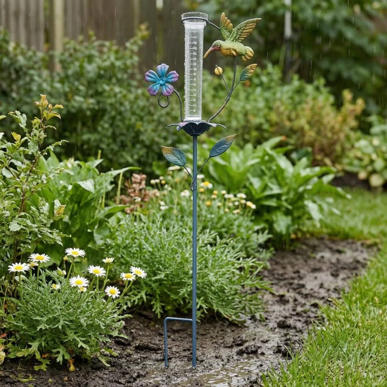 Metal Stake Rain Gauge Spiral Frame Garden Stake Rain Gauge Precipitation Meter Printed Markings