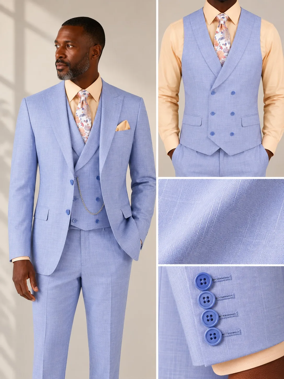 Handsome Men Jacket Pants Set Peaked Lapel Single Breasted Simple Business Wear Customized Slim Fit 3 Piece Formal Suits