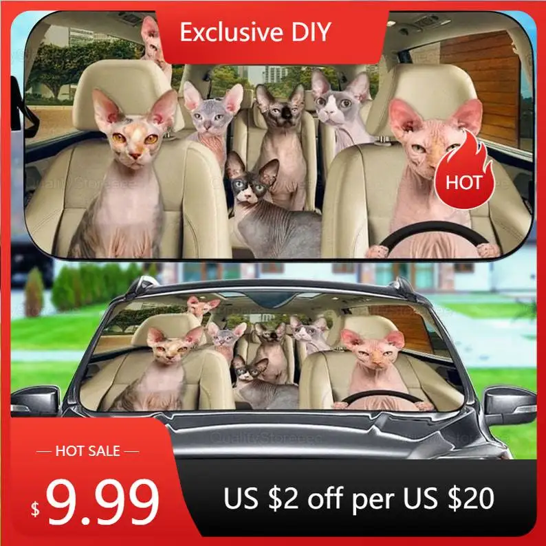 

Sphynx Car Sunshade, Cat Family Sunshade, Cat Car Accessories, Car Decoration, Gift Owner Cat, Windshield Sunshade LNG182202A31