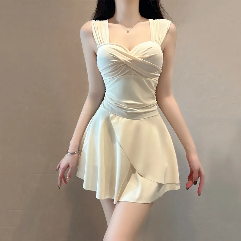 Trajes de baño cruzados lisos sexys, monos arrugados de una pieza, mini vestido, culottes, bikinis, traje de baño acolchado, trajes de playa tankini