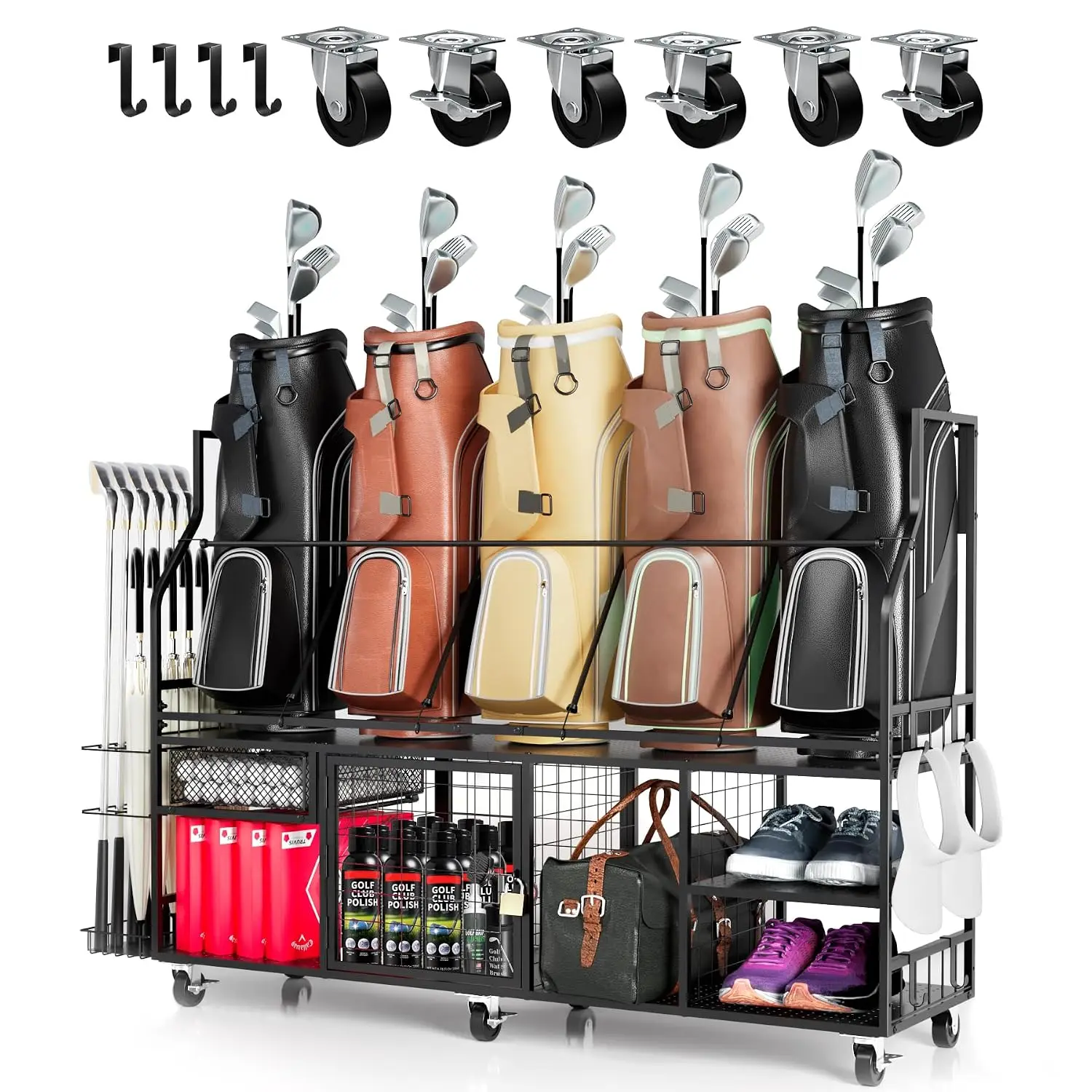 Golf Storage Organizer for Bags, Extra Large Golf Club Racks for Garage Golf Bag Stand Holder for Equipment Accessories