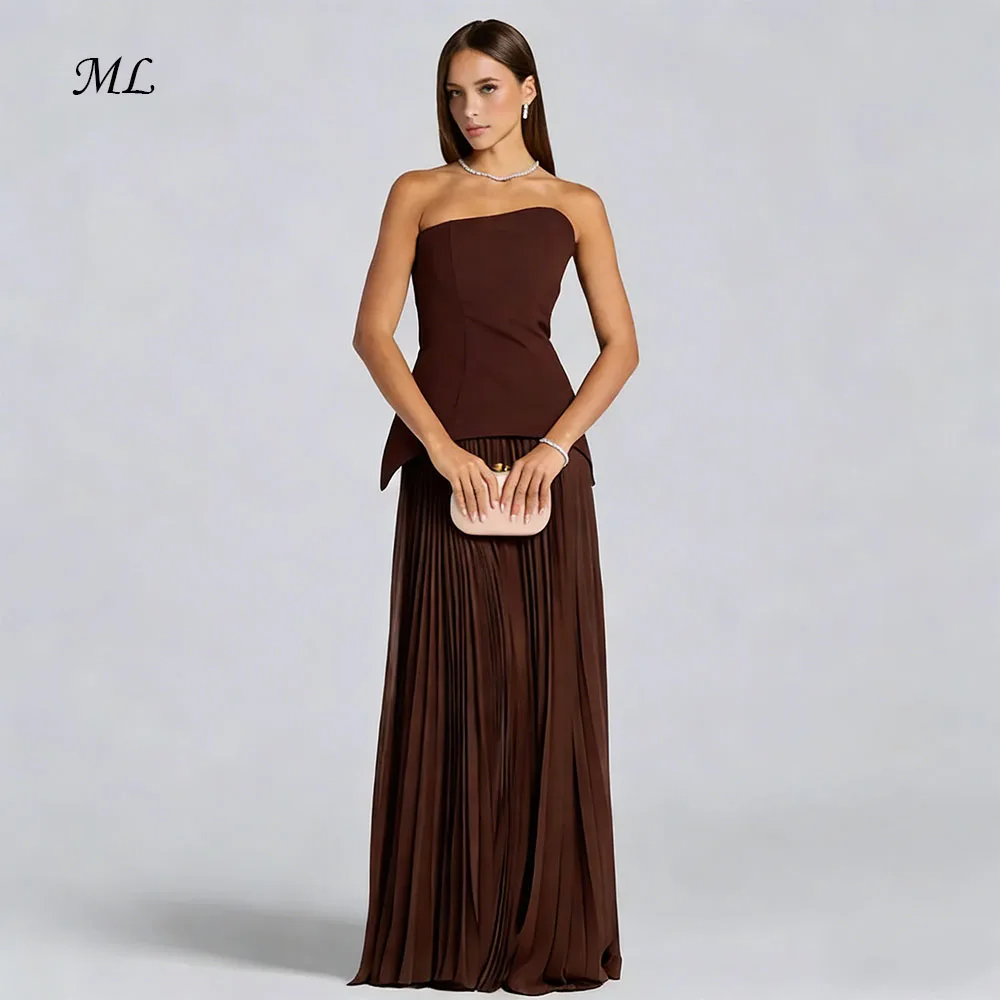 

ML Strapless Brown Long Prom Dresses Pleated Elegant Women Party Dresses Customized A Line Formal Event Prom Dresses 2026 New