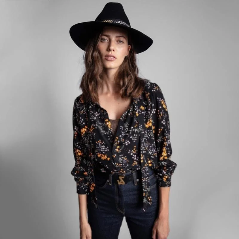 Zadig Summer Blouses Woman Casual Viscose Long Sleeve Shirt Tops Female New Fashion Floral V-Neck Spring Elegant Ladies Blouses