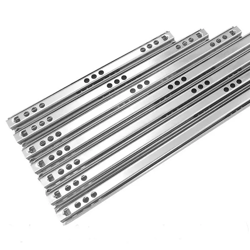 1Pair Drawer Steel Ball Rail Slide Drawer Ball Guide Two Sections 17mm Wide Steel Fold Furniture Hardware Fittings