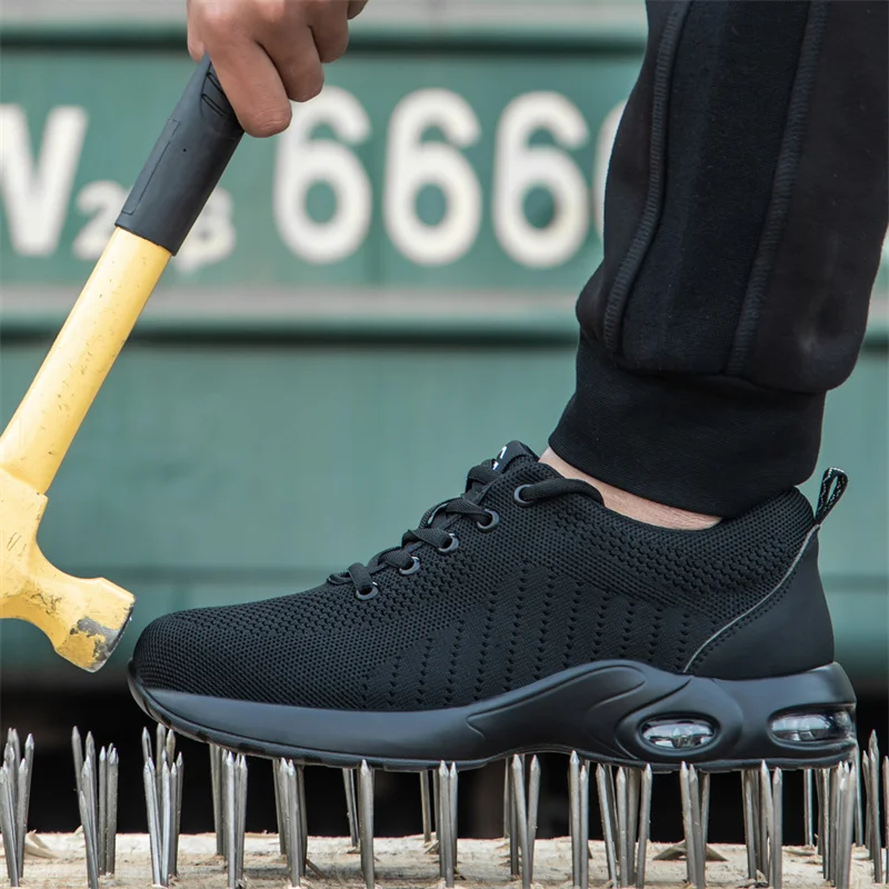 Chaussures de travail à coussin d'air pour hommes, anti-écrasement, Parker en acier, perforation, chaussures de sécurité de construction, baskets pour hommes