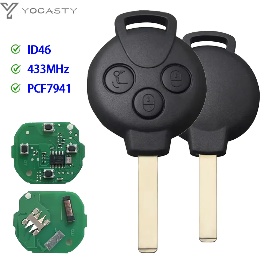 YOCASTY PCF7941 433MHz ID46 Chip Remote Car Key For Mercedes Benz Smart Fortwo 451 2007 2008 2009 2010 2011 2012 2013 3 Buttons
