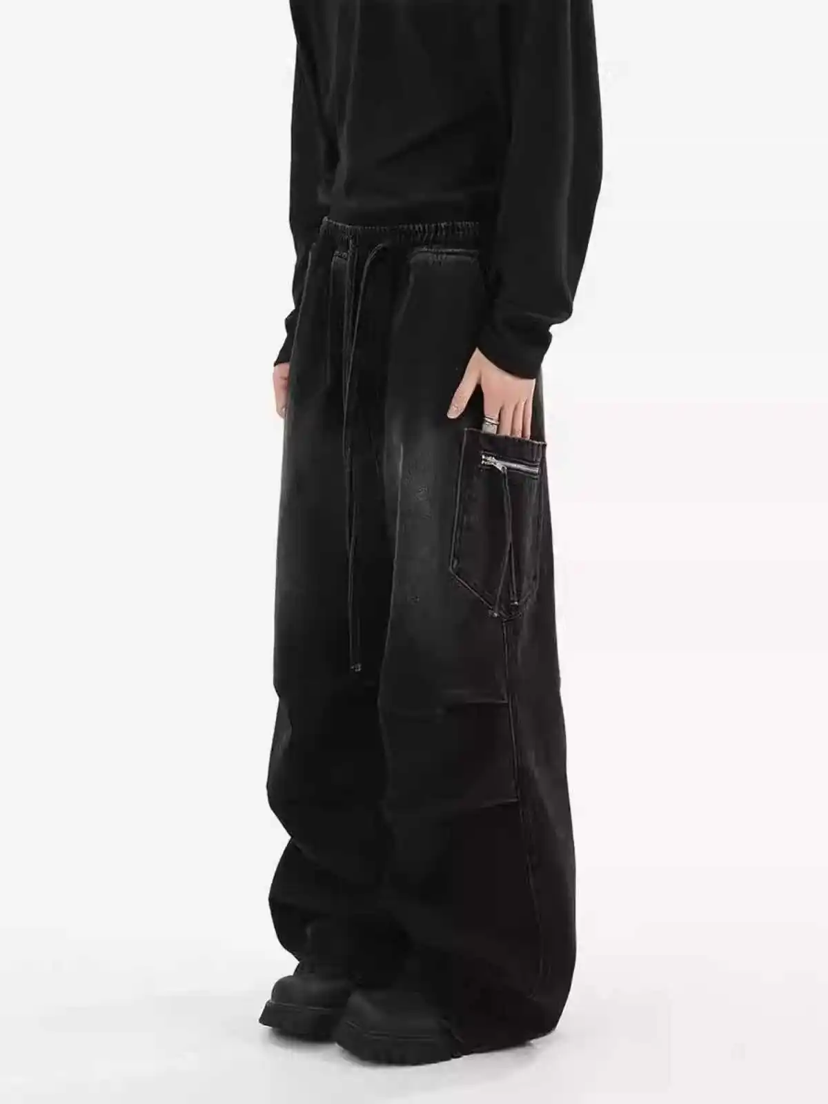 Wome's Black Gothic Y2k Emo Cargo Jeans Japanese 2000s Style Baggy Boyfriend Jean Pants Vintage Harajuku Denim Trousers Clothes