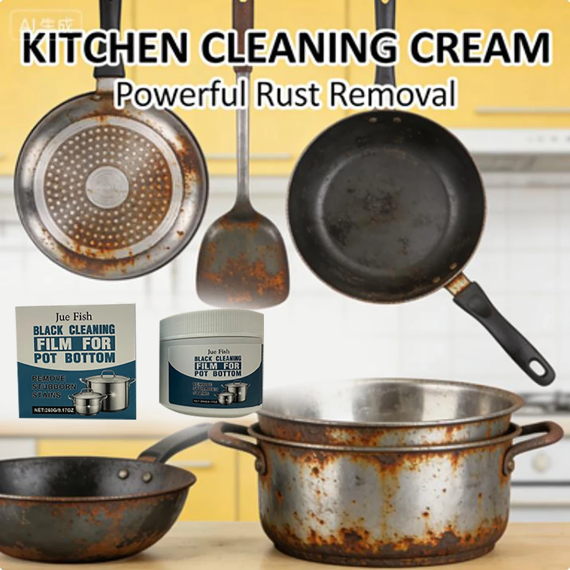 

Multi-Purpose Pot & Pan Cleaner - Eliminate Heavy Oil, Rust, Black Scale & Burnt Residue, Restore Shine for Metal Cookware & Kit