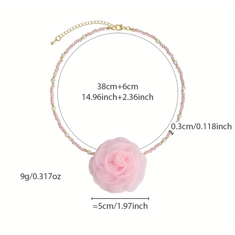 Pure Desire Rose Beaded Necklace for Women Luxury-inspired Neck Accessory Collar Bone Chain Neck Flower Necklace
