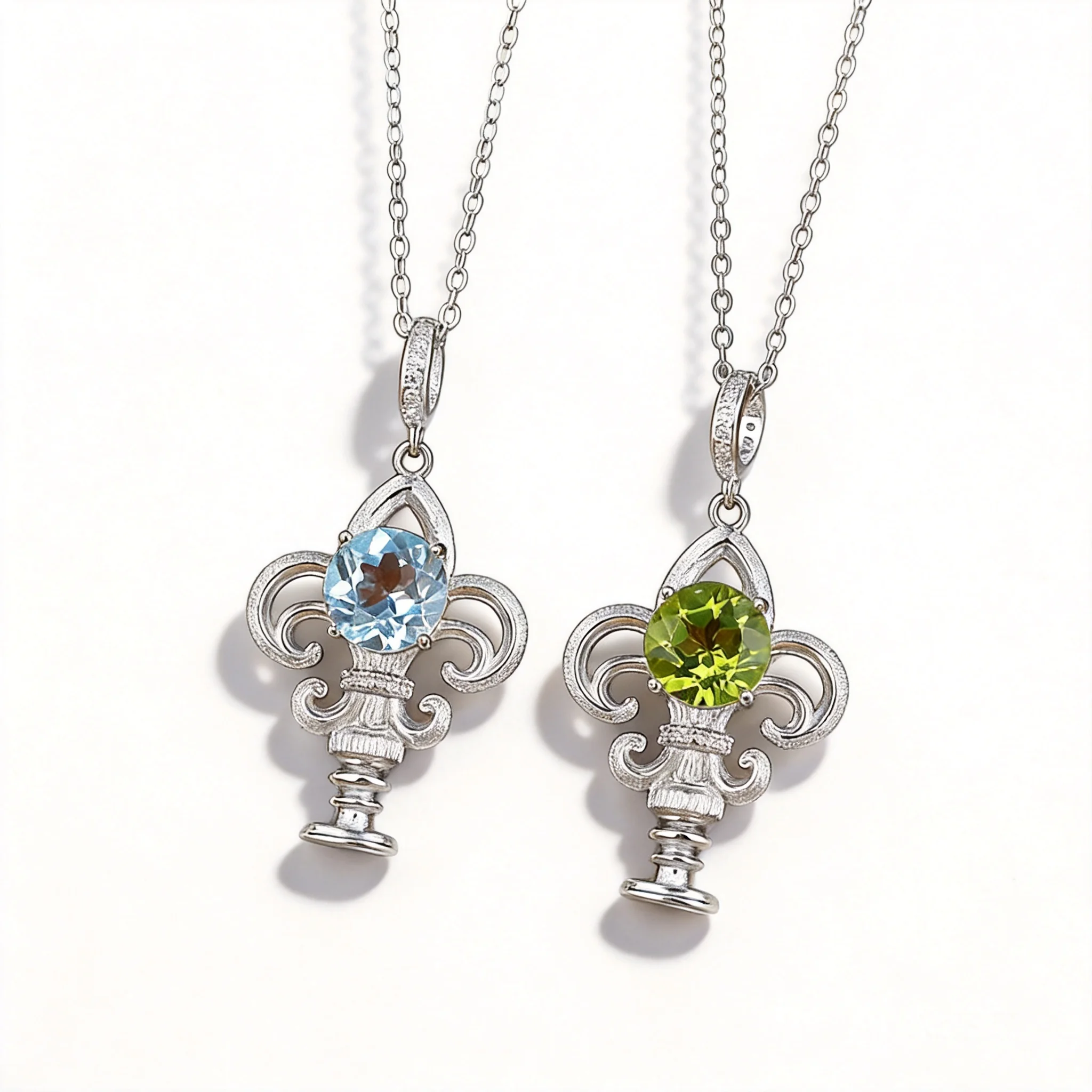 Chinese Style Lucky Blessing S925 Sterling Silver Natural Garnet Peridot Topaz Iris Scepter Pendant Clavicle Necklace Elegant