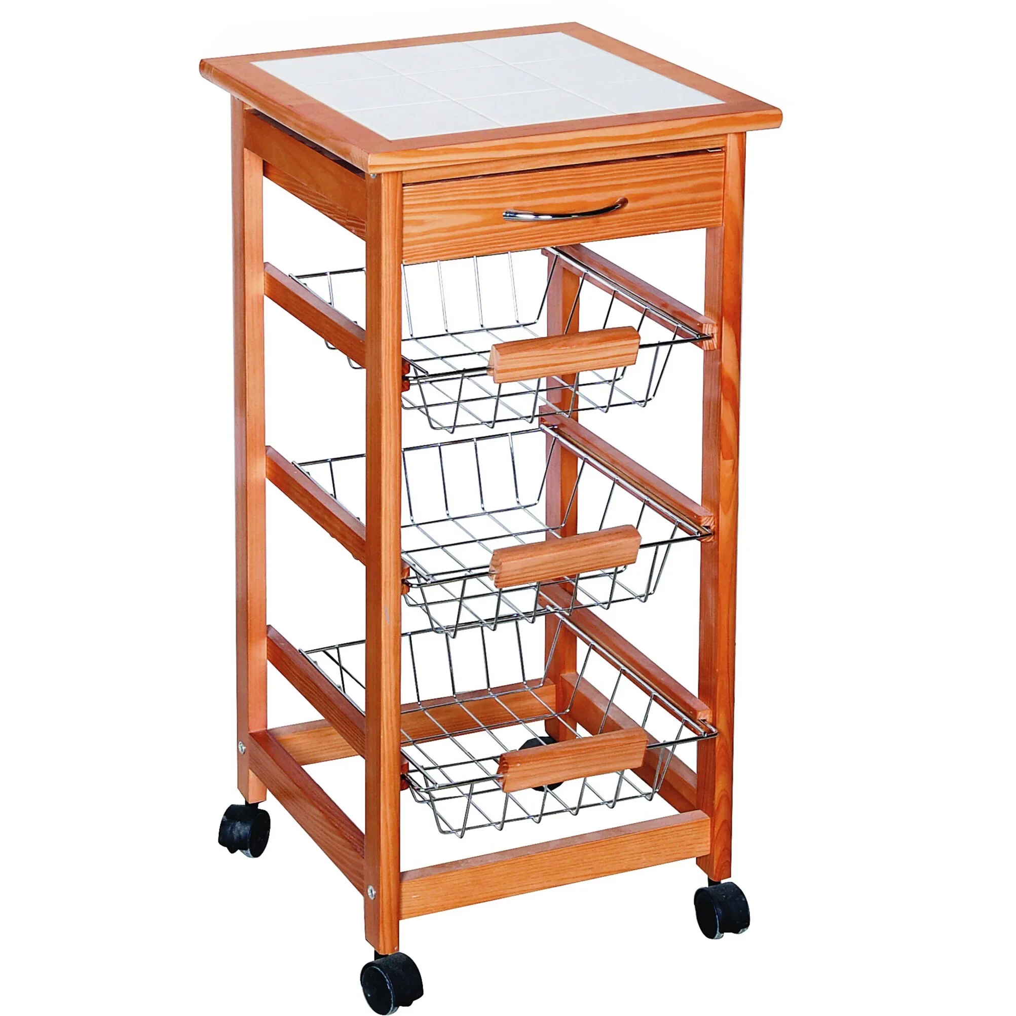 

Modern Indoor Solid Pine Wood Kitchen Trolley Cart Island Kitchen Furniture for Kitchen Room Service