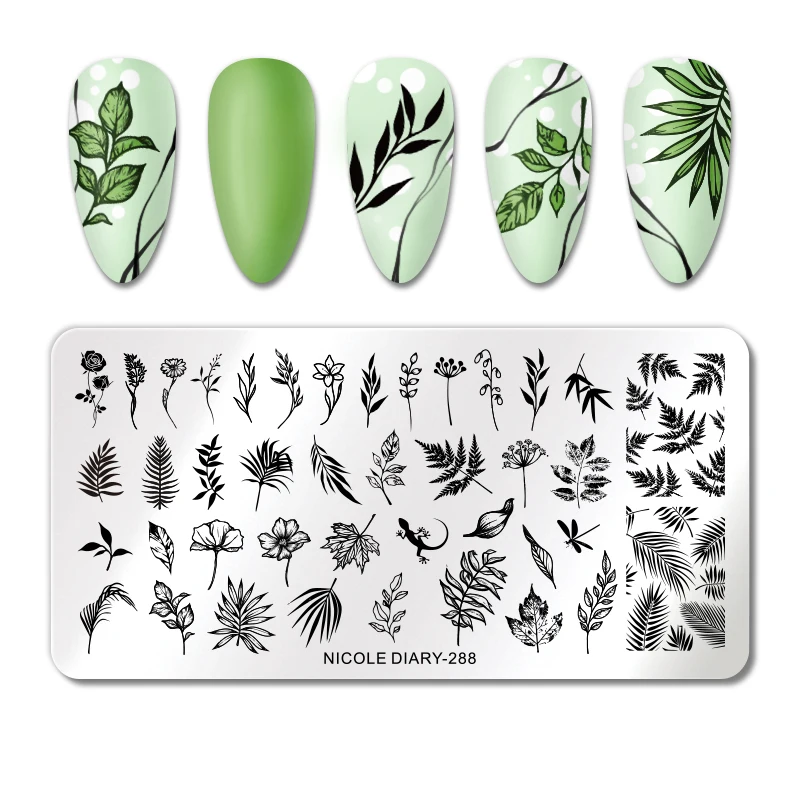 NICOLE DIARY Flower Leaves Nail Stamping Plates Leaf Floral Butterfly Line Printing Stencil Nail Stamp Templates Nail Art Tools
