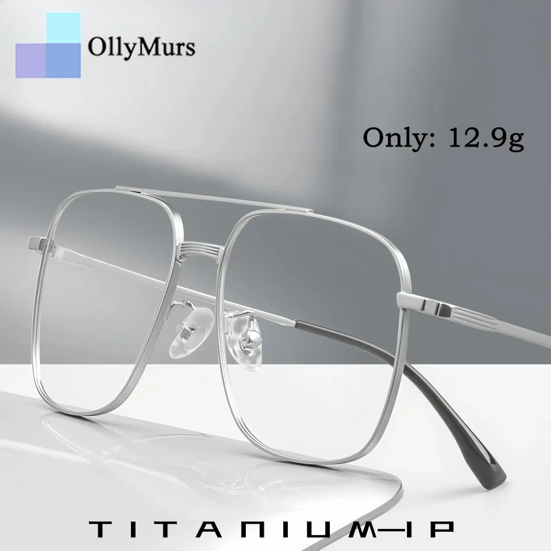 

OLLYMURS Ultralight Pilot Men's Glasses Fashion Retro Titanium Double Beam Optical Prescription Eyeglasses Frames Women T830T