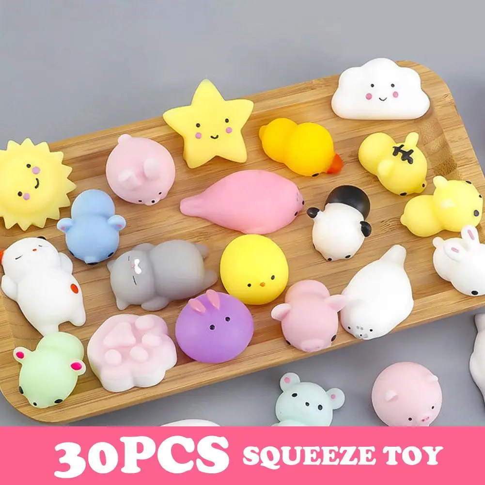 30PCS Kawaii Squishies Mochi Anima Toys For Kids Antistress Ball Squeeze Party Favors Stress Relief Toys For Birthday V8I5