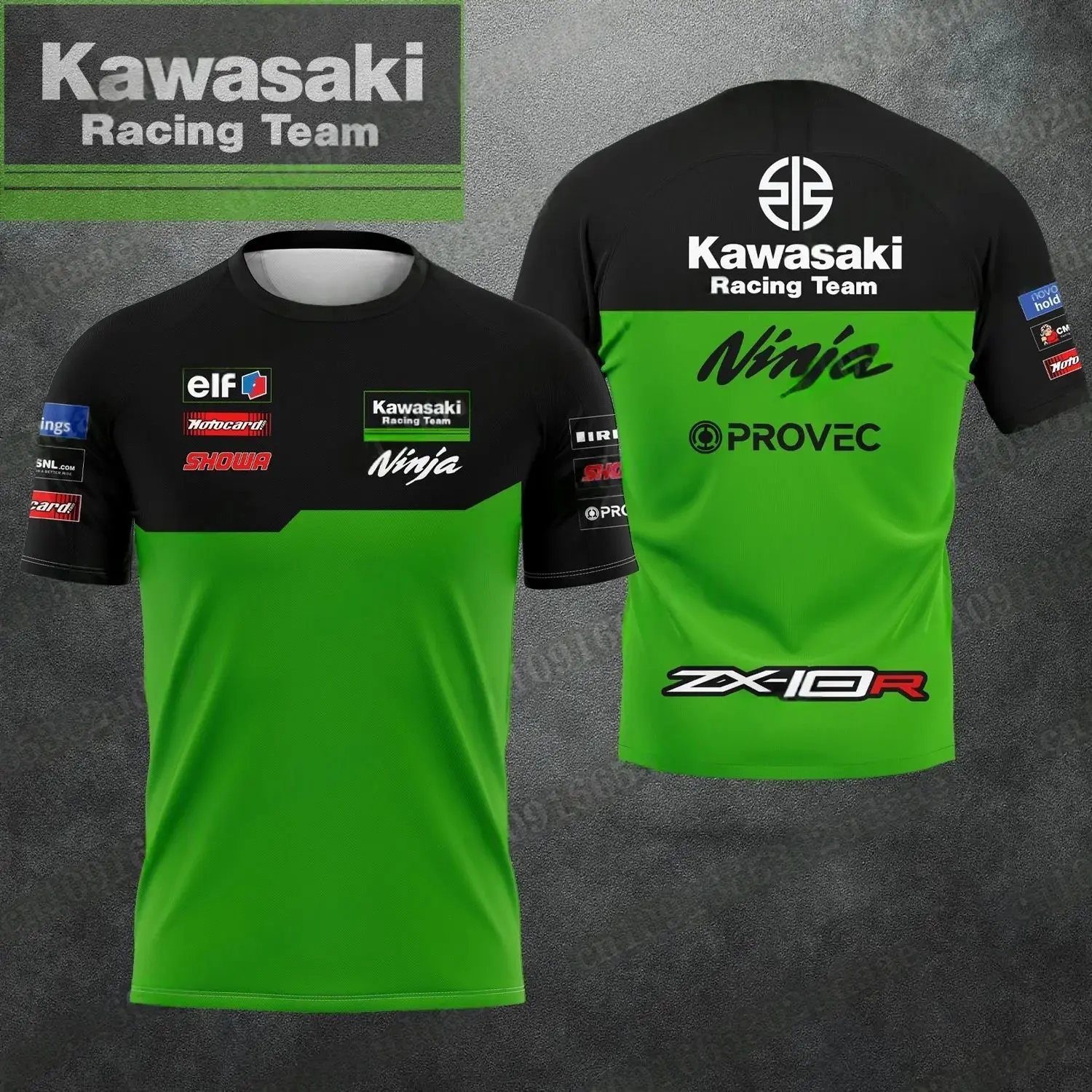 가와사키 오토바이 프린트 라운드 넥 반팔 티셔츠 여름 남성 탑 통기성 시원한 속건성 편안한 스포츠 탑