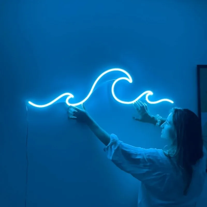 Wave Neon Sign Led Night Light Ocean Neon Lamp Personalized Birthday Gifts Nature Neon Signs Living Room Bedroom Office Decor