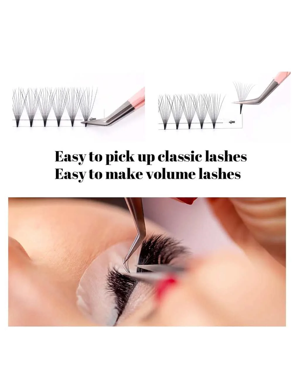 GEMERRY ملحقات رمش الملقط الوردي الفولاذ المقاوم للصدأ أدوات ماكياج المهنية مع أطراف الألياف عالية الدقة المضادة للكهرباء الساكنة