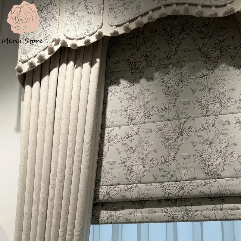 

Simple Cream Beige Pink Splicing Warm Retro Curtains for Living Room Bedroom Custom Made Luxury Window Drapes Chenille Fabric