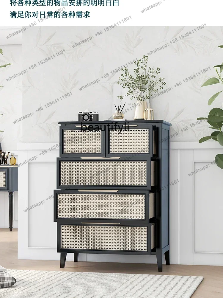 Factory Direct  Asmt52 Retro five-drawer cabinet, living room entrance side cabinet, bedroom storage cabinet, simple rattan buck