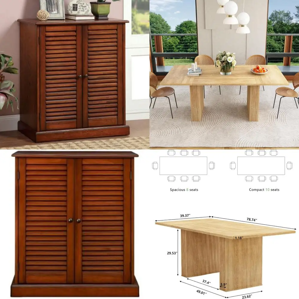 Mesa de comedor de granja de madera estriada de 78 pulgadas para 6-10, rectangular con base de rayas