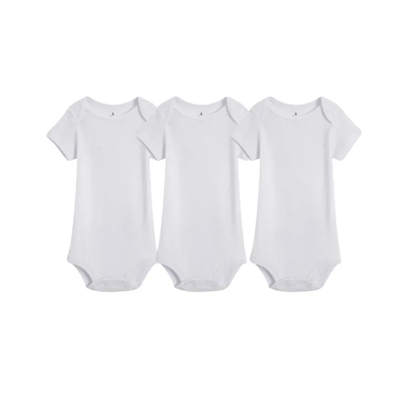 3Pcs Unisex Newborn Baby Triangular Bodysuit Pure Cotton Boys Girls Solid Colour Ribbed Short-Sleeved Romper Soft Trendy