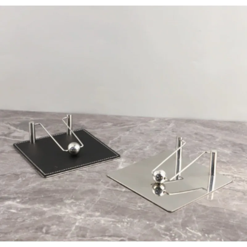 Creative Stainless Steel Leather Square Fixed-point Tissue Holder Hotel Front Desk Restaurant Desktop Tissue Box
