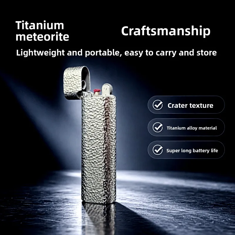 Slim Meteorite Texture Titanium Alloy Gas Lighter Hammered Metal Surface Portable Pocket Lighter Men Collectible Gift