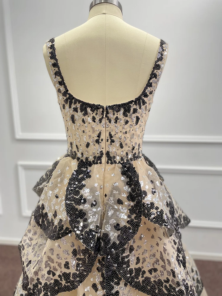 Robe de soirée noire à volants à plusieurs niveaux pour femmes, robe de Rhde Dubaï Arbic, paillettes élégantes, longue robe formelle de fête de mariage, photo réelle