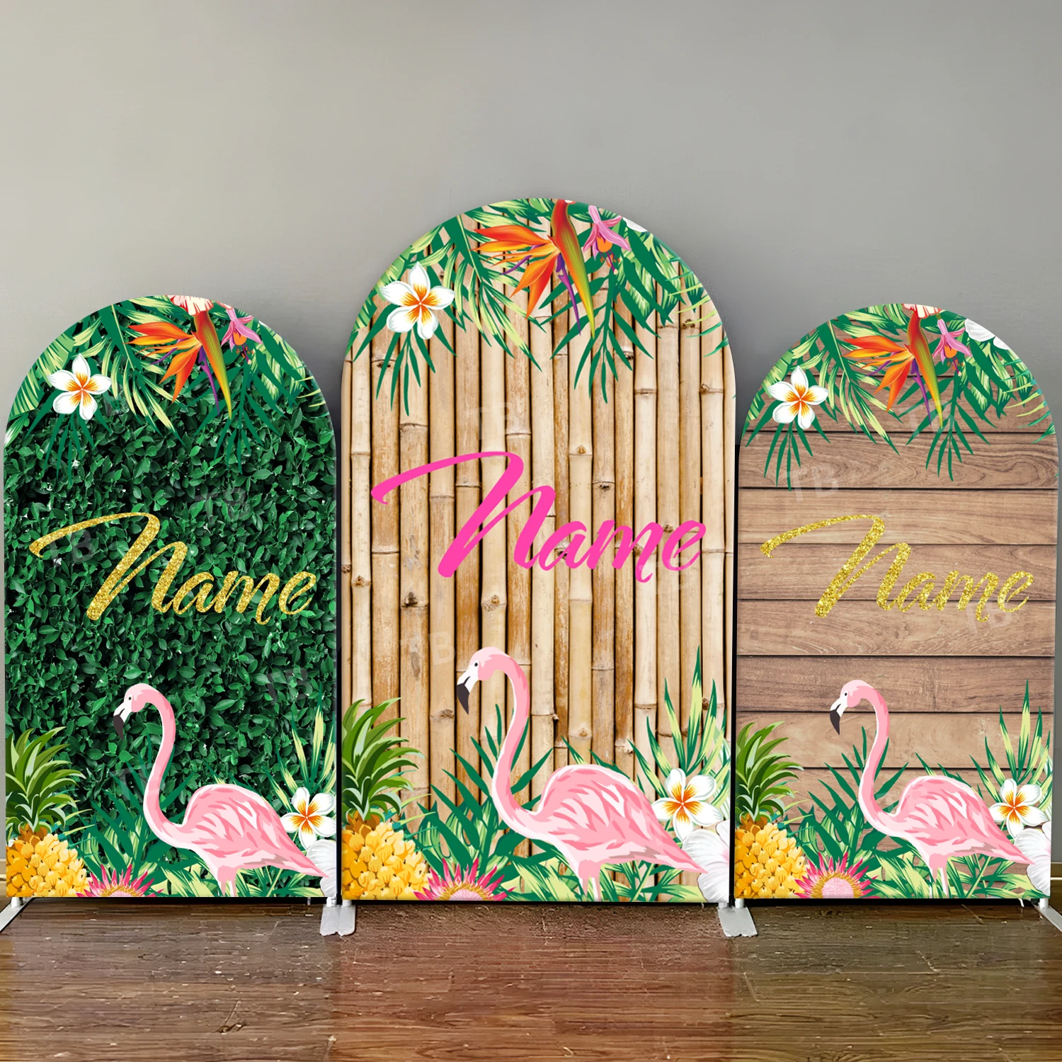 TB Custom Name Arch Backdrop Cover Green Grass and Bamboo for Kids Party Decor Baby Shower Photography Background Wall Supplies