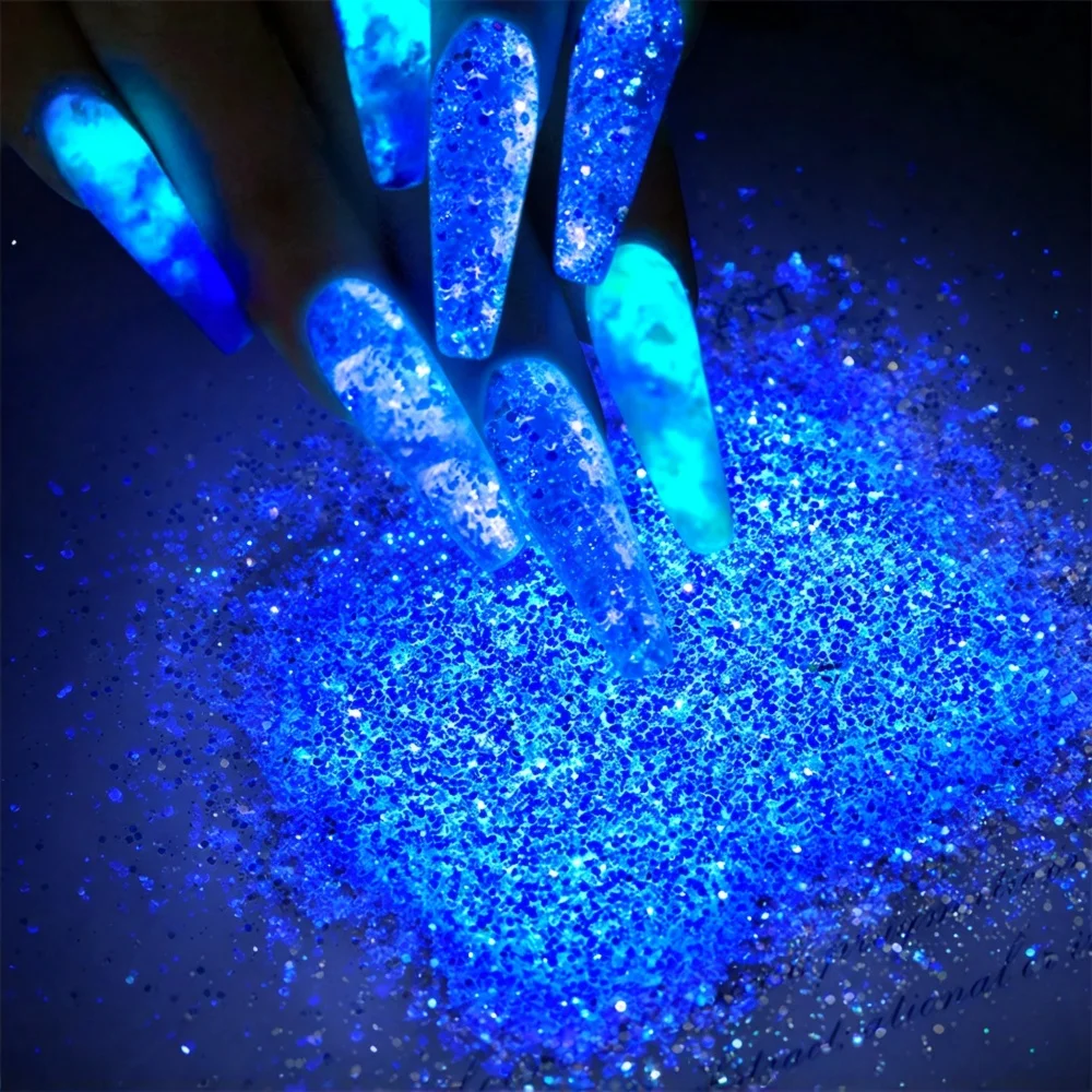 Glow in the Dark Glitter Nail Art UV Resin Filler Shaker DIY Luminous Fluorescent Chunky Powder Cyberpunk Y2K Party